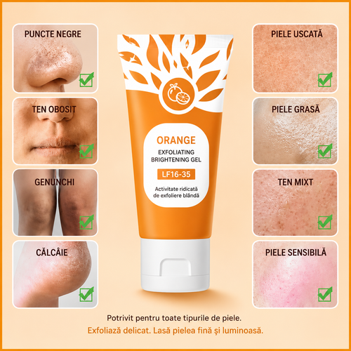 🍊 Gel Exfoliant cu Portocale – Îndepărtează Celulele Moarte și Redă Strălucirea